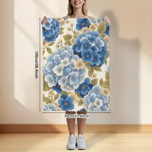 Elegant Blue Hydrangea Floral Throw Blanket with Soft Beige & Green Accents