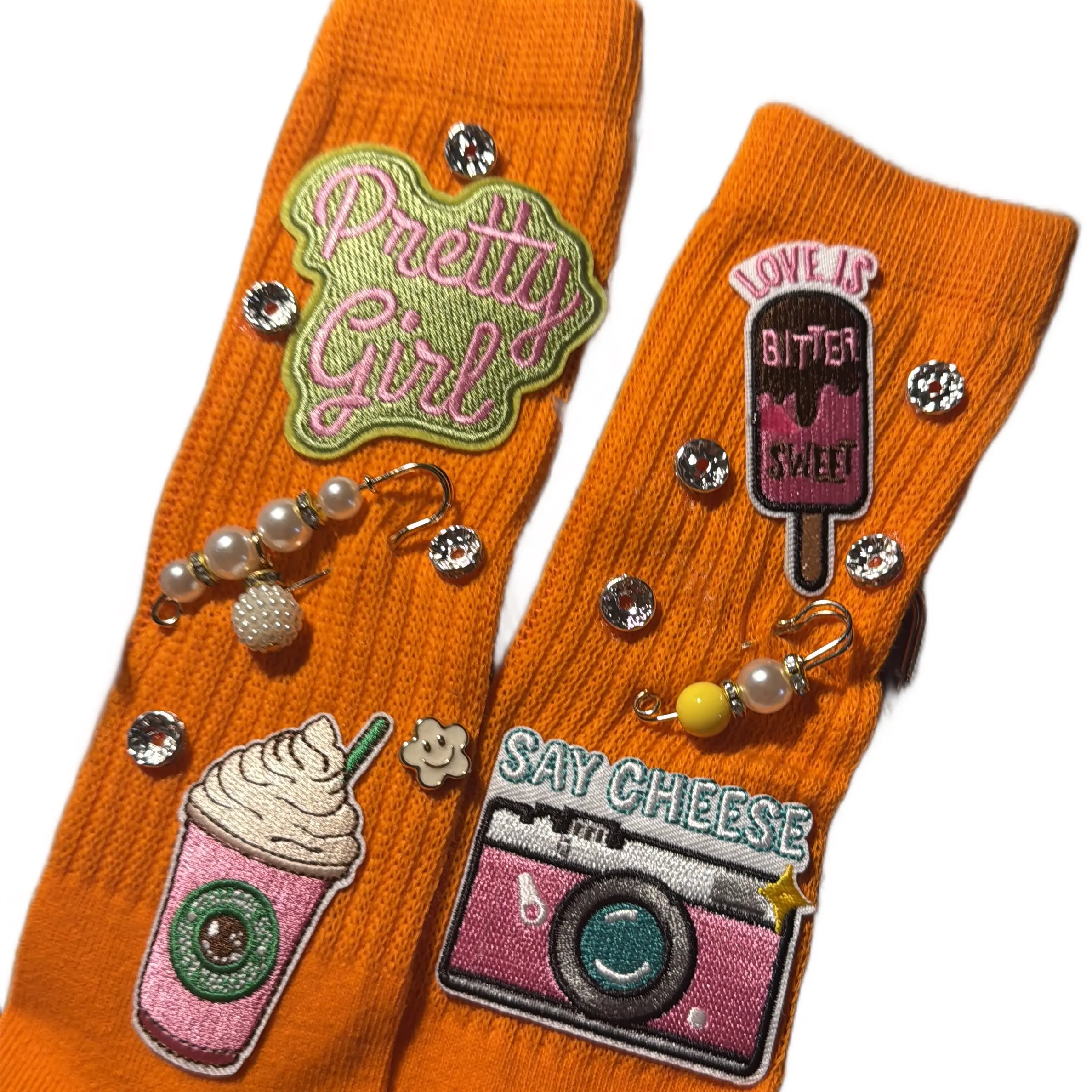 Custom sweets Design Slouch Socks with Charms and Personalized Letters Comfort Fashion Accessories Trendy Junk Style