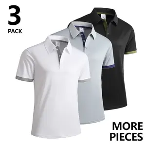 3-Pack Men’s Short-Sleeve Turn-Down Collar Shirts, Color-Blocked Slim Fit Casual Sportswear Tops, Perfect for Business, Travel, Work, Dates, and Home Wear—Travel Essential | Casual Style, Business Gift, Sports Apparel