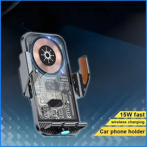 Car Mobile Phone Holder 15W Wireless Fast Charging Holder in Car with Smartphone Mount Stand magnetic phone holder with Auto Sensor Clamping for iPhone 16 15 14 13 12 Pro Max xiaomi Sumsung LG Android