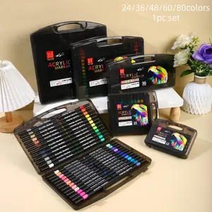 Acrylic Marker Set, 24/36/48/60/80 Colors, Multifunctional for Paperboard Drawing, Sketching, Comic Design, DIY Crafts, Fabric Painting