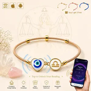 Libra "Harmonious Soul" NFC Smart Oracle Bracelet Set - Heart Evil Eye & Mother of Pearl Zodiac Charm (Includes 4 Interchangeable Cords)