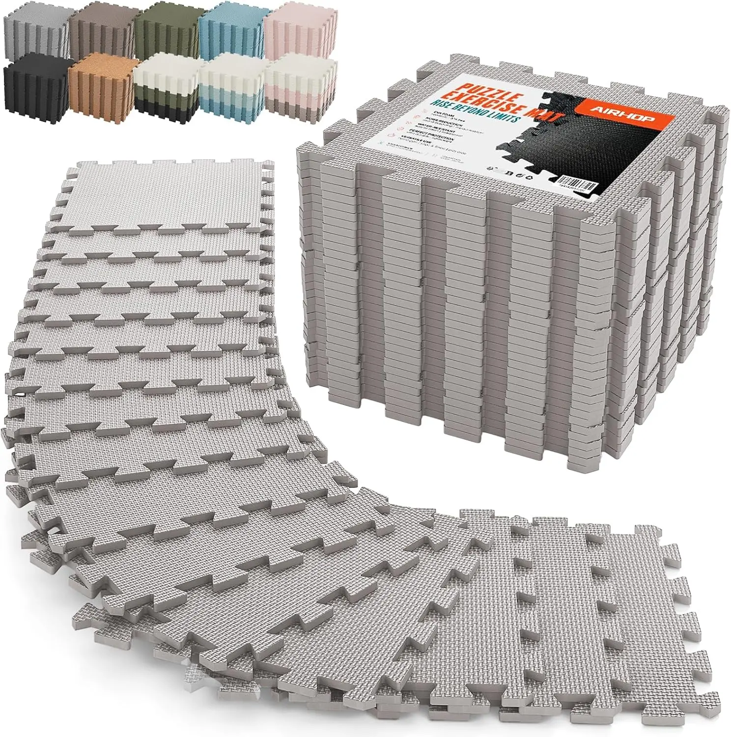AIRHOP 18 PCS Gym Floor Mat, EVA Foam Puzzle Gym Mat, High-Density Interlocking Foam Floor Tiles for Home Gym, Play Workout Garage Kitchen Flooring 12.6"x12.6"x0.4"