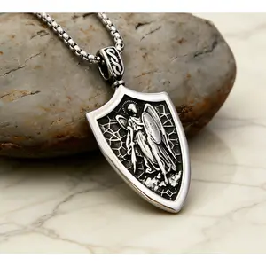 Angel's Shield: Stylish Archangel Michael Amulet — Stainless Steel Pendant (Cross and Wings Necklace) Jewelry