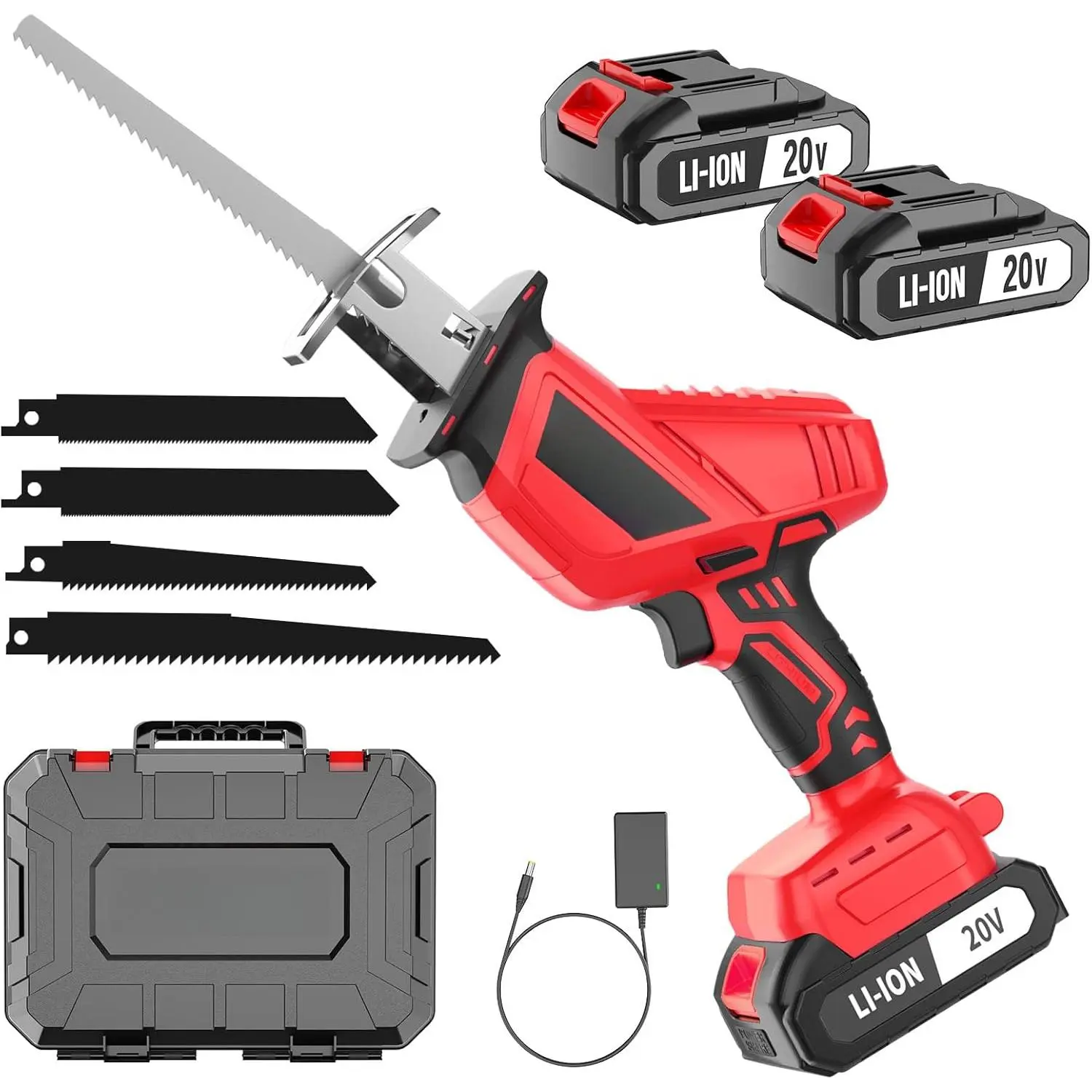 Cordless Reciprocating Saw 20V Battery Powered, 0-3500SPM Electric Sawzall with 4 Blades, Variable Speed, Tool-Free Blade Change, Lightweight Metal Cutting Saw for Home, Garden, Pruning, 2 Batteries