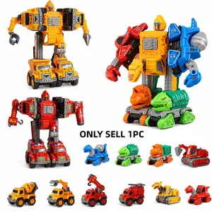 Dinosaur Engineering Fire Truck Transform Robot, Kids Deformation Toy, 5-In-1 Assembly Robot, Two Great Combinations, Boy Intelligence Toy