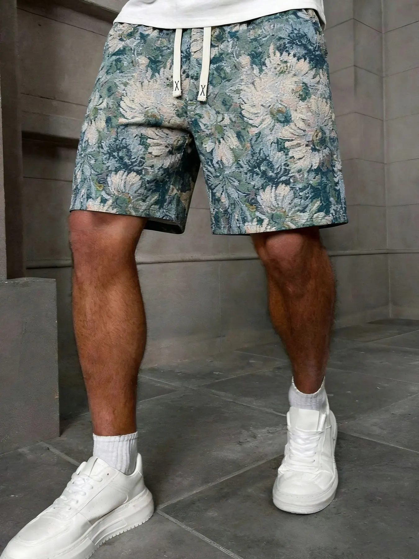 Men's Plus Size Vacation Series, Vintage Luxury Multicolor Embroidered Print Casual Tropical Style Shorts, Perfect for Beach Holidays & Music Festivals Aesthetics