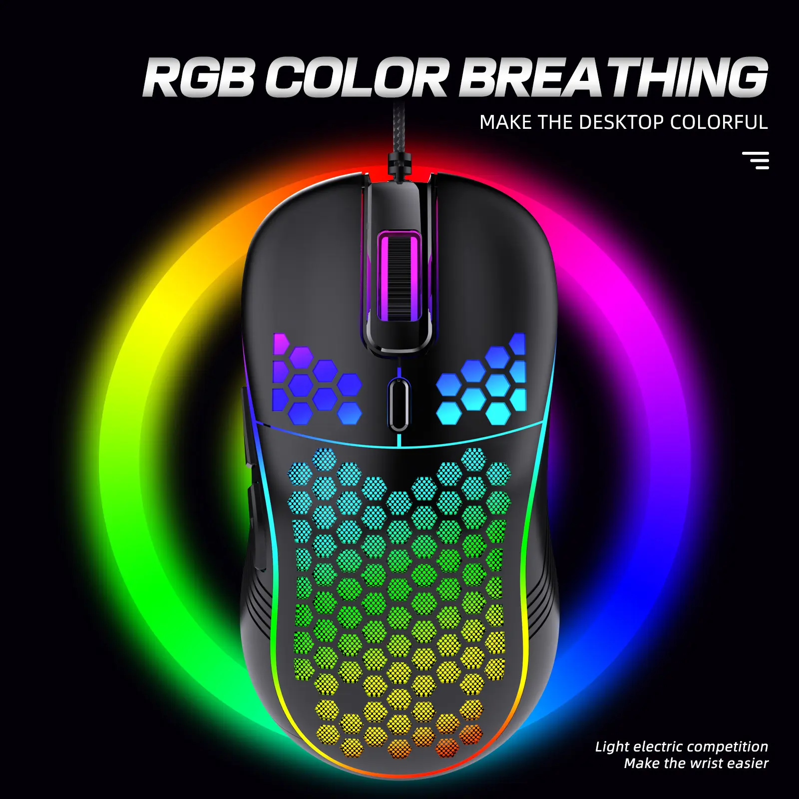 Ultra-Lightweight Black Gaming Mouse, Honeycomb RGB Wired Mouse with 7200 DPI, Ergonomic Shell Design for Smooth & Fast Movement, 6 Buttons for PC/Laptop