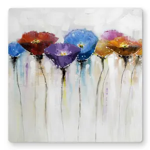 Begin Home Decor C1MP1616VS0G6Z 16 x 16 in. Colorful Flowers - Blue Floral Metal Print Wall Art for Home Decor