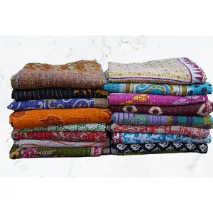 Boho Indian Quilt Vintage Bedspreads Throws Ralli Lot Kantha Reversible Bedcover Cotton Blanket Gudari Single Pieces Twin