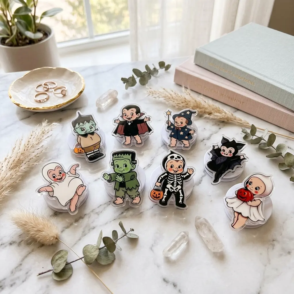 Vintage Baby Cute Halloween Monster MagSafe Phone Grip, Spooky Cute Vampire Frank Doll Magnetic Stand, Retro Witch Ghost Mobile Acrylic Holder Gift