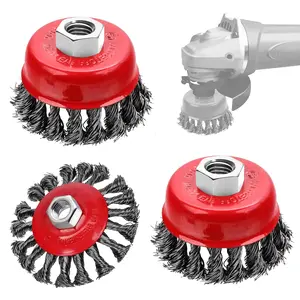 3 Pack 4 Inch Wire Wheel Brush for Angle Grinder, 0.02 Inch Carbon Steel Wire with 5/8 Inch Threaded Arbor for 4 1/2 Inch Angle Grinder