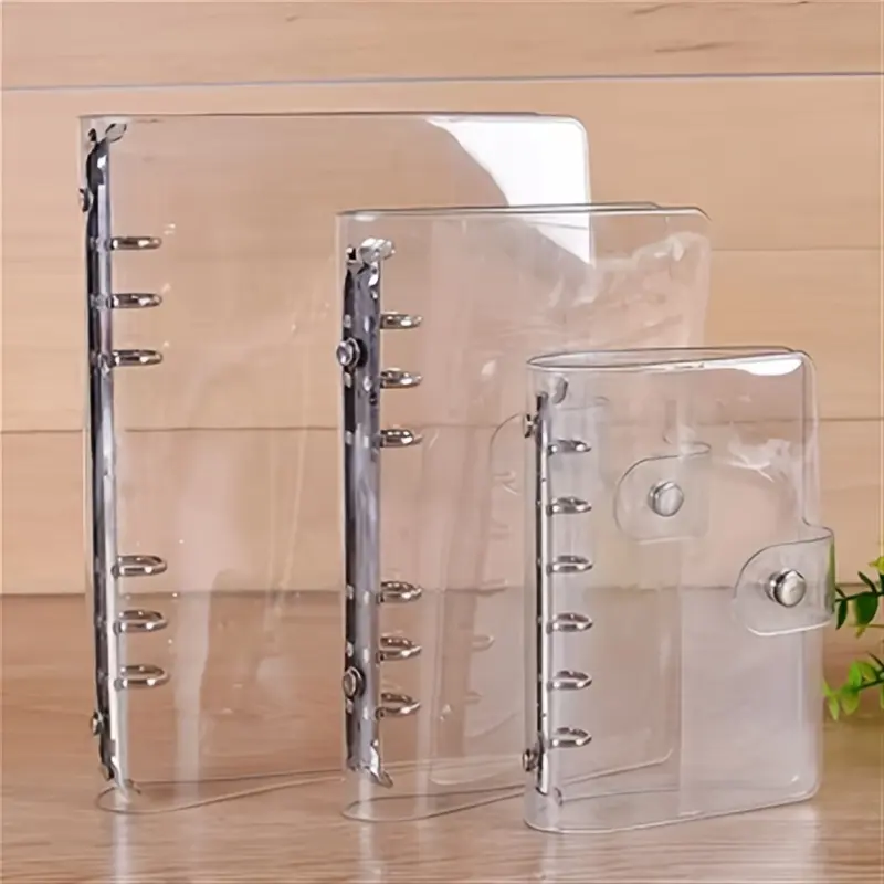 A5 A6 A7 Transparent Binder Cover, with a 6-Hole Binder Cover That Closes with a Snap Button, Suitable for Ring-Bound Planner Page Covers. Office Accessories Classroom Supplies