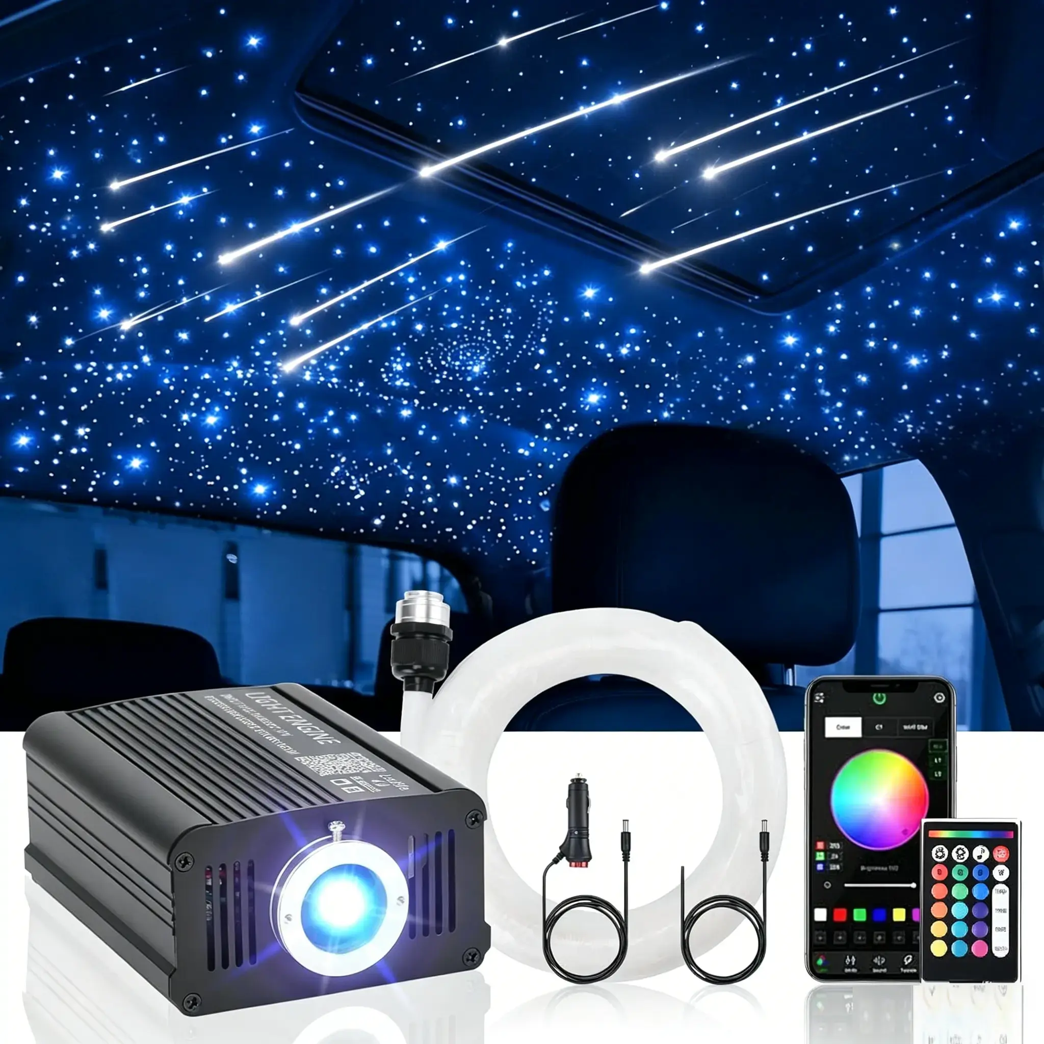16W Headliner Star Light Kit,APP & Remote Control Lights, Sound Activated Music Sync Star Effect, Dimmable LED Lamp for Car Roof & Home Ceiling