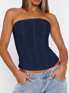 Women's Fishbone Corset Structure Short Crop Cami Top Solid Tube Top for Daily Wear Party Formal Mesh Corset Top Minimalist