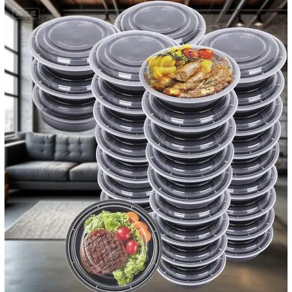 32OZ Round Plastic Meal Prep Bowls Set - BPA-Free Reusable Kitchen Food Storage Containers, Freezer & Dishwasher Safe, 50-Pack Leak-Proof Lids, Durable Microwaveable To-Go Lunch Boxes for Home & Office