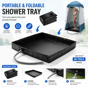 Upgraded Portable Shower Pan 41"x41"x5" - Heavy-Duty Non-Slip Base with Drain Hole & Mesh Storage Bag | Collapsible Camp Shower Tray for RV, Beach, Glamping | Leakproof Outdoor Bath Floor-5608