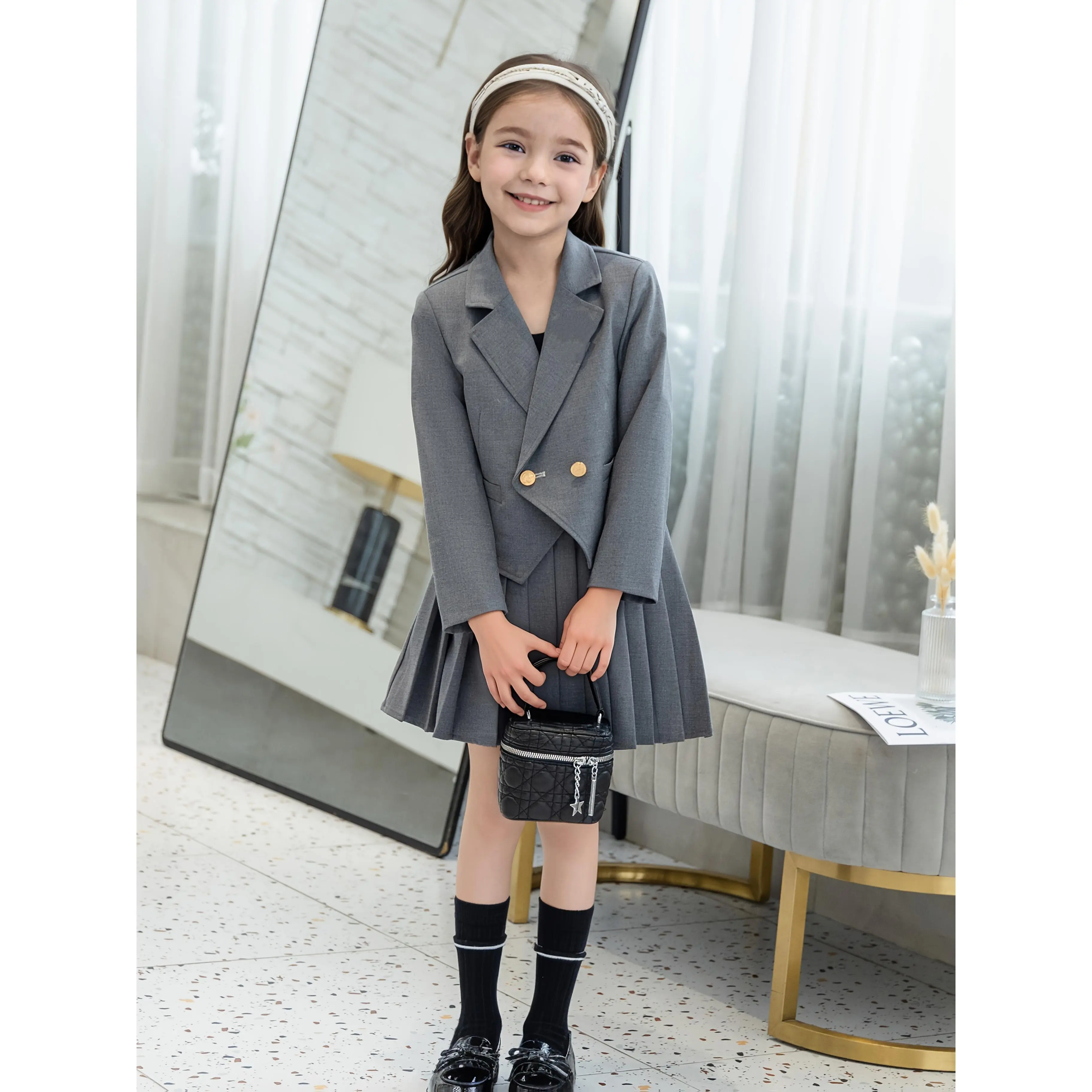 Fashionable Casual Suit for Girls, a Two-Piece Set Including a Blazer And a Skirt, Perfect for Formal Occasions