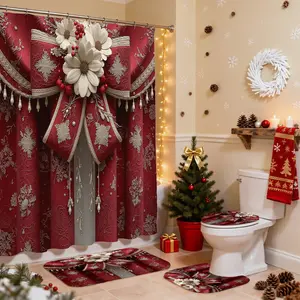 72x72 Inch Waterproof Christmas Bathroom Curtain Set, Shower Curtain Set, Durable Polyester Fiber, Easy Install Hooks Included, Perfect Gift for Holidays