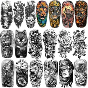 34 Sheets Half Arm Temporary Tattoos for Adults and Kids Waterproof Fake Tattoo for Men women Realistic Butterfly Rose Lion Tiger Wolf, Eagle Owl Forest - Long Lasting Tattoo Stickers for Halloween-USA