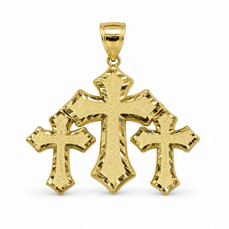 Triple Cross Gold Finish 10k Pendant 25mm