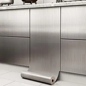 Silver Stainless Steel Peel and Stick Wallpaper for Metallic Fridge Appliances Vinyl Wrap Self Adhesive Cover 17.7inW 78.7inL