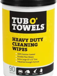 Tub O Towels TW90 Heavy-Duty 10" x 12" Size Multi-Surface Cleaning Wipes, 90 Count Per Canister