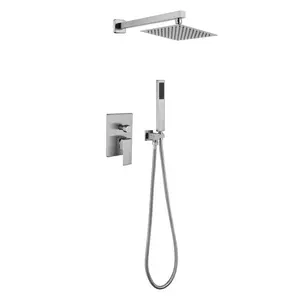 Brushed Nickel Rainfall Shower Set with Handshower rainfall showerhead