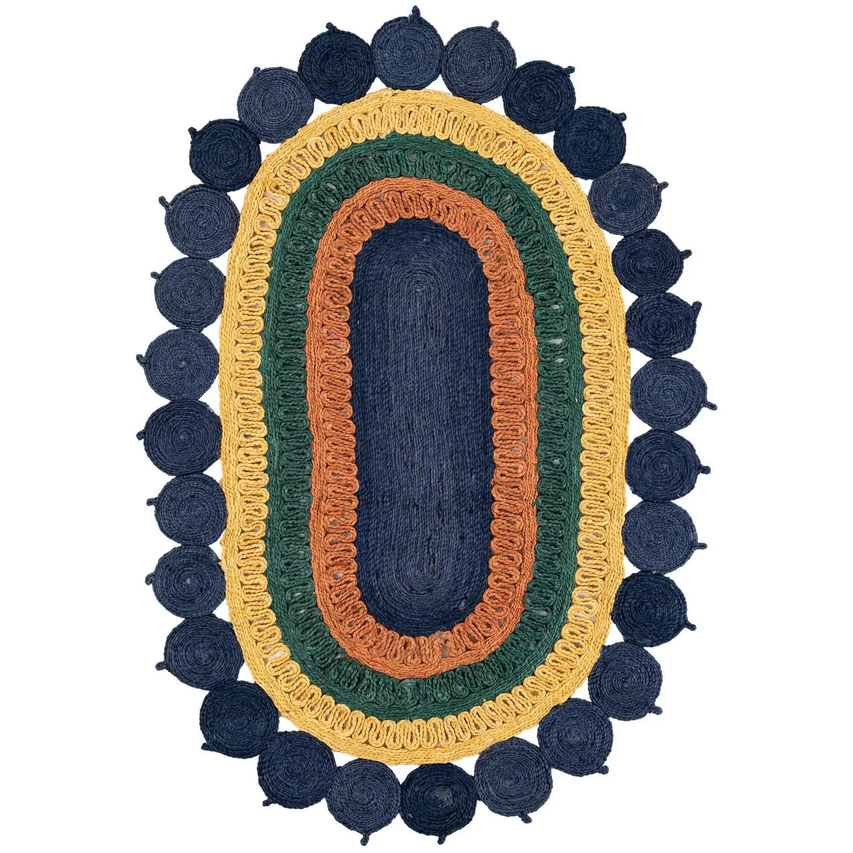 Navy Blue Yellow Green 4' 1 x 6' 1