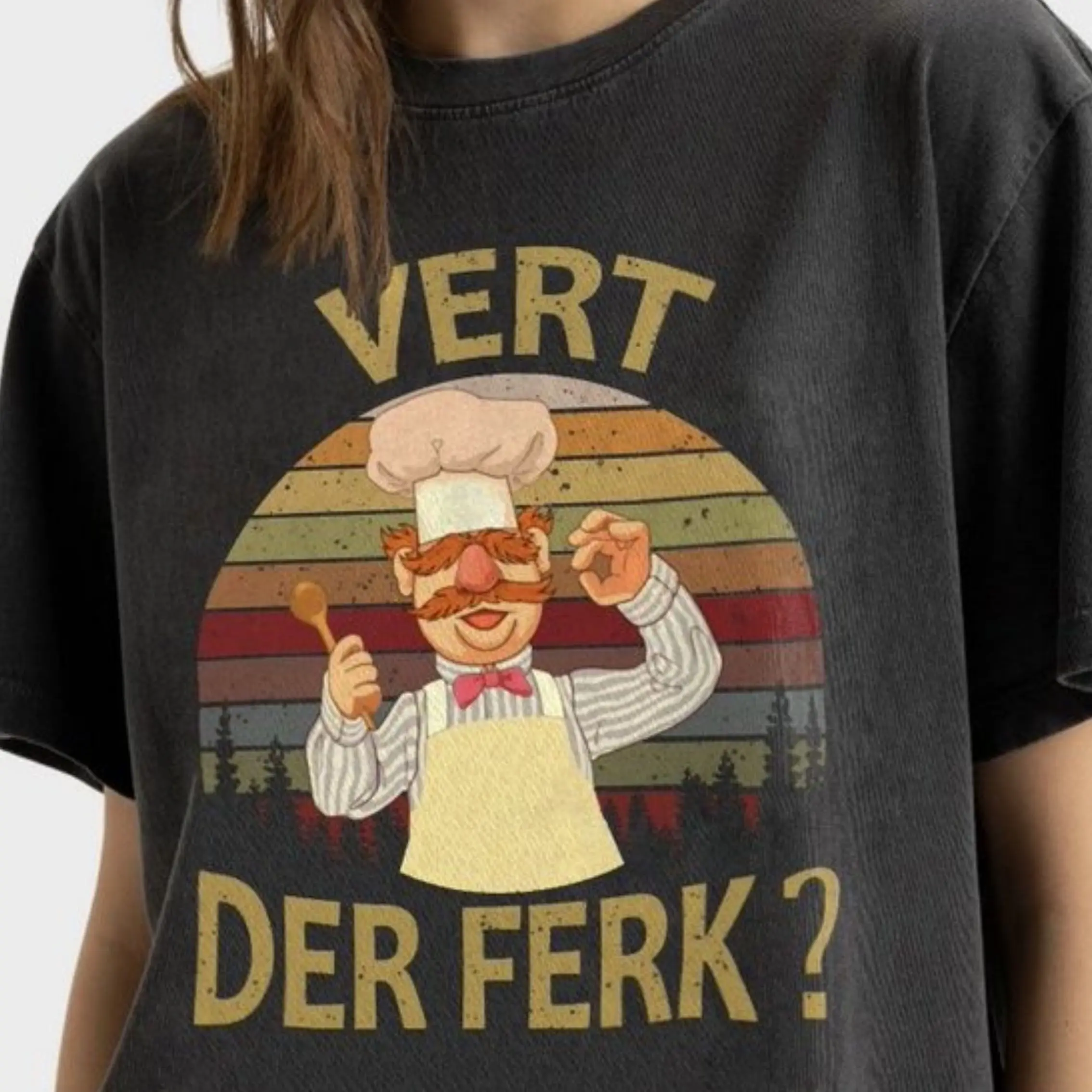 Vert Der Ferk T-Shirt, Swedish Chef Muppets Funny Cooking Humor Tee, Retro Vintage Pop Culture Gift Fashion Cotton, Full Colors, Full Sizes, For Men, For Women
