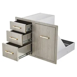 Garvee Stainless Steel Outdoor Drawer Storage Cabinet with Triple Drawers & Access Door – Weather-Resistant, Flush Mount, Propane Tank Storage, Adjustable Trash Ring – Appropriate for Outdoor Kitchens, 38.2" W x 20.5" H x 22.6" D