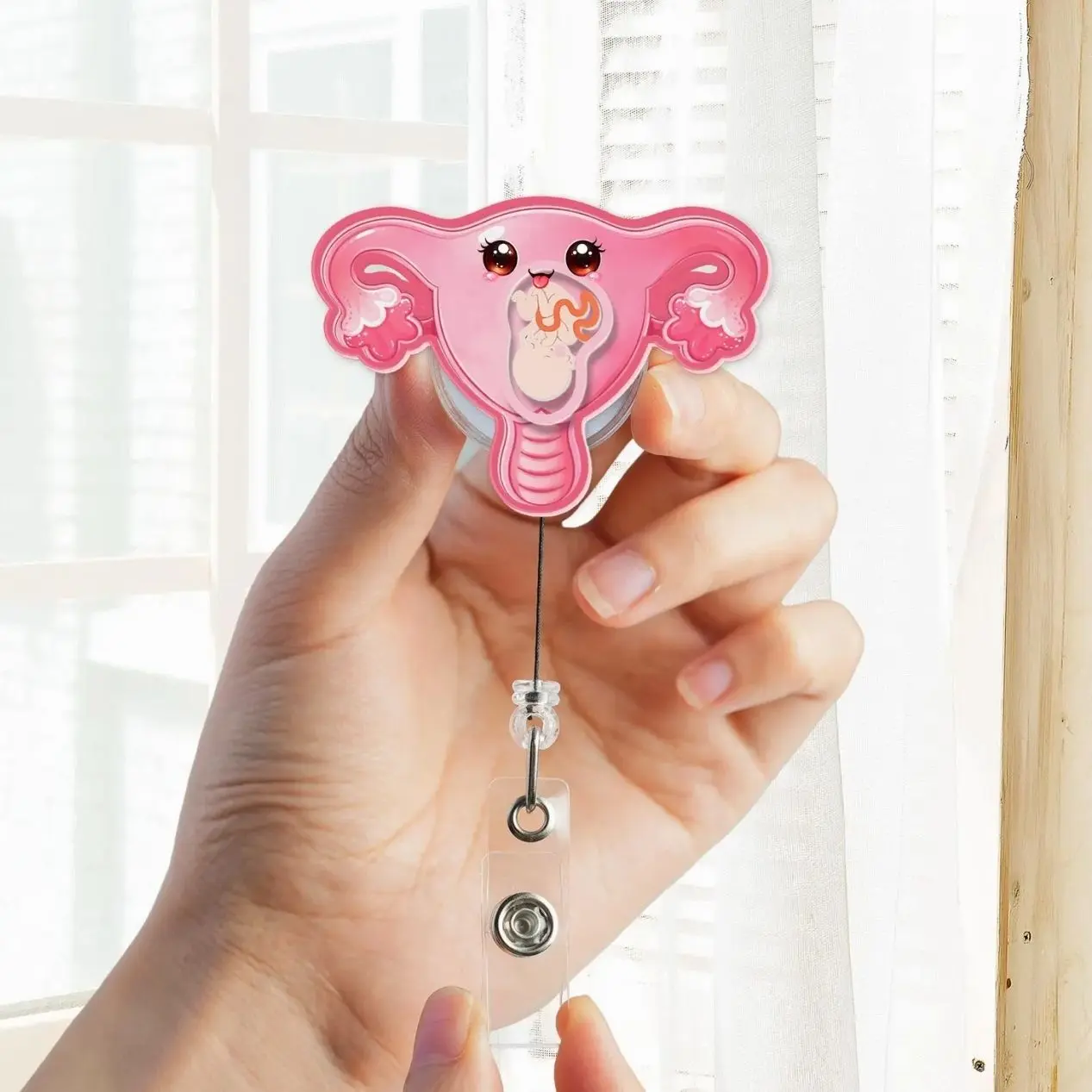 Cute Uterus Shaker Badge Reel, OB GYN Nurse Badge Reel, Women’s Health Acrylic ID Holder, Labor Delivery Nurse Gift GRU