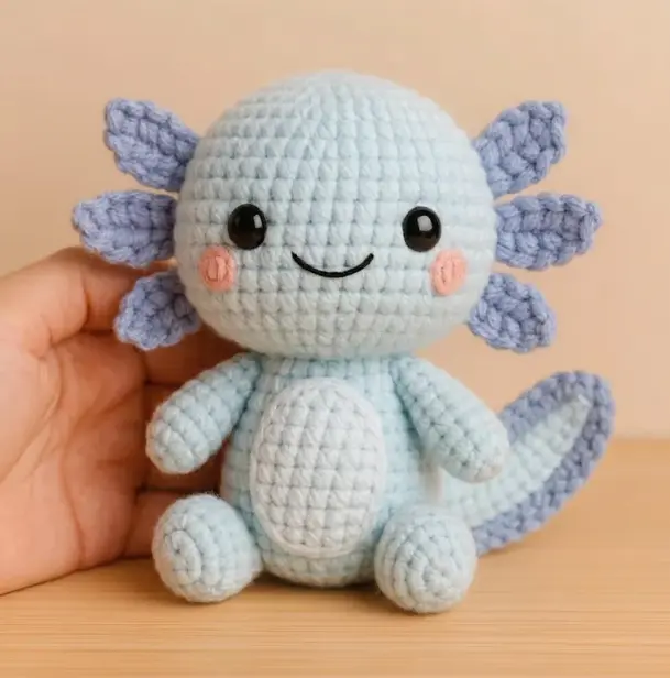 Crochet Axolotl Amigurumi Plush Kawaii Pink Salamander Handmade Stuffed Toy Soft Yarn Doll Cute Gift