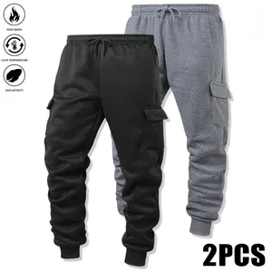 Men's 2-Pack Polyester Knit Fleece Athleisure Jogger Pants - Drawstring Waistband, Graphic Print, Side Pockets, Ankle Length, Fitted Cut, All-Season Casual Sweatpants, Ideal for Everyday Wear, Athleisure Men's Pants