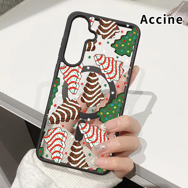 Cookie Christmas Dream Pattern Magnetic Cellphone Case for Galaxy S22+ FE S23 Ultra S24 Plus S25 - Transparent Acrylic Soft Cover, Anti-Yellowing, Shockproof, Lightweight, Airbag Corners Soften Drops, Wireless Charging Support, Handheld Devices Protector