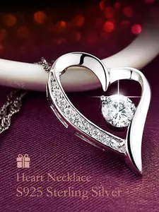 S925 Sterling Silver Heart Shaped Zircon Decor Pendant Necklace for Women, Fashion Jewelry for Party, Daily Decor, Trendy All-match & Exquisite Jewelry for Birthday Gift