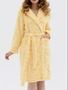 New Winter Flannel Thickened Long Coral Fleece Plaid Heart Jacquard Cotton Sleep Robe, Warm Nightgown for Women & Men