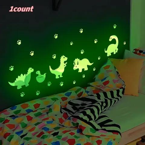 Glow-In-The-Dark Dinosaur Wall Sticker Decal, Luminous Wall Sticker, Self-Adhesive Removable PVC Decorative Art Wall Art Stickers for Bedroom Game Room Living Room Ceiling Decoration, Dinosaur Wall Decals, Interior Stickers