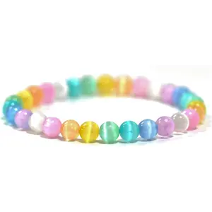 Angelstones Natural Aqua Aura Selenite Gemstone 6mm Round Beads Stretch Bracelet 7" Unisex