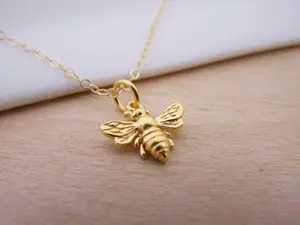 Bumblebee Charm Necklace - Honey Bee Minimalist Jewelry