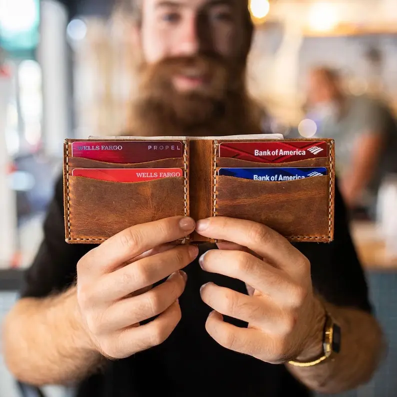 Bifold Wallet, handmade leather wallet leather, personalized wallet, man wallet, minimalist wallet, groomsmen gift - cinnamon card holder