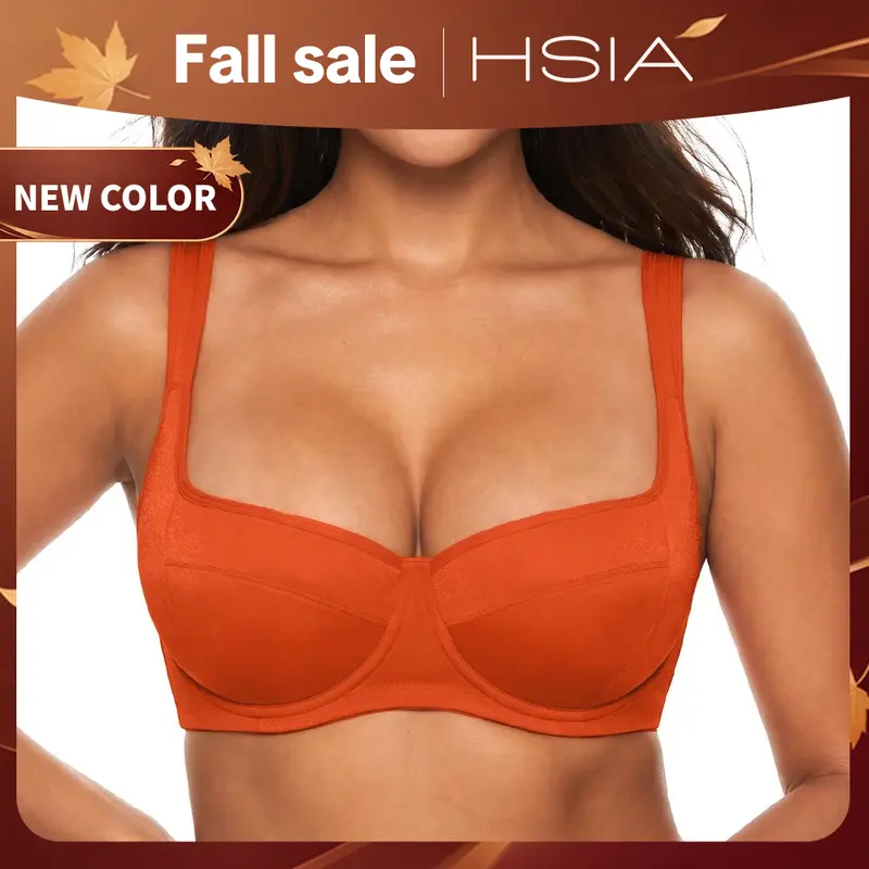 HSIA Starry Night Plus Size 4mm Lightly Padded Wide Straps Balconette Bra Underwire Bra Lifting Support High Side Coverage Natural PushUp Effect