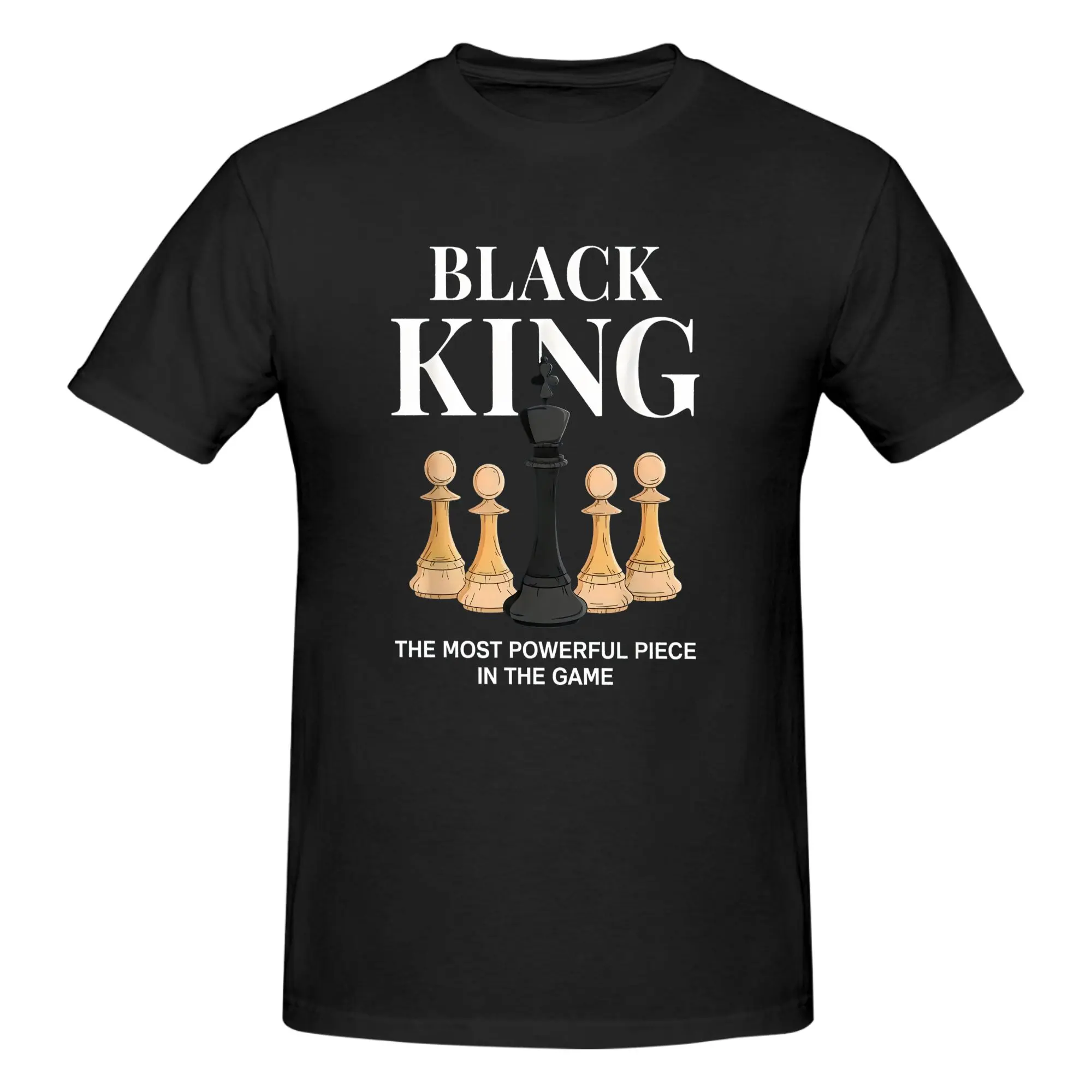Men's Graphic T-Shirt with 'The Most Powerful Piece' Chess King Print, Breathable 100% Cotton Relaxed Fit Short Sleeve Tee