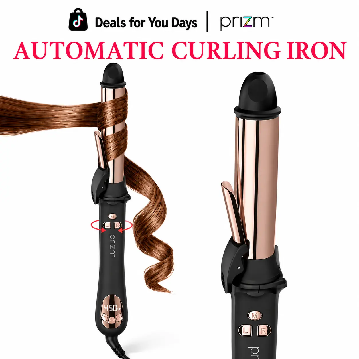 【2-way rotation auto-wrap curler】Prizm 1 Inch Automatic Curling Iron, 25mm Auto Rotating Curling Wand for Effortless Voluminous Curls, Up to 450°F LCD Display, Anti-scald design Dual Voltage Negative Ion Hair Curler,Easy to Use for Beginners,Summervibes
