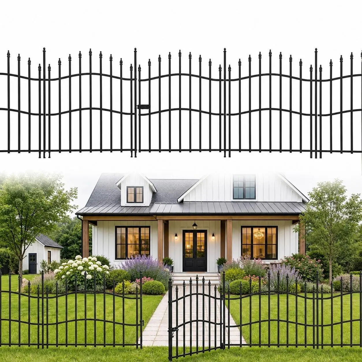 GARVEE 10 Panels No Dig Metal Garden Fence, 24"h x 26' Total Decorative Dog Fence,Reinforced Square Tube, Easy Install , Rustproof Decorative Outdoor Pet Barrier for Yard, Patio & Flower Bed