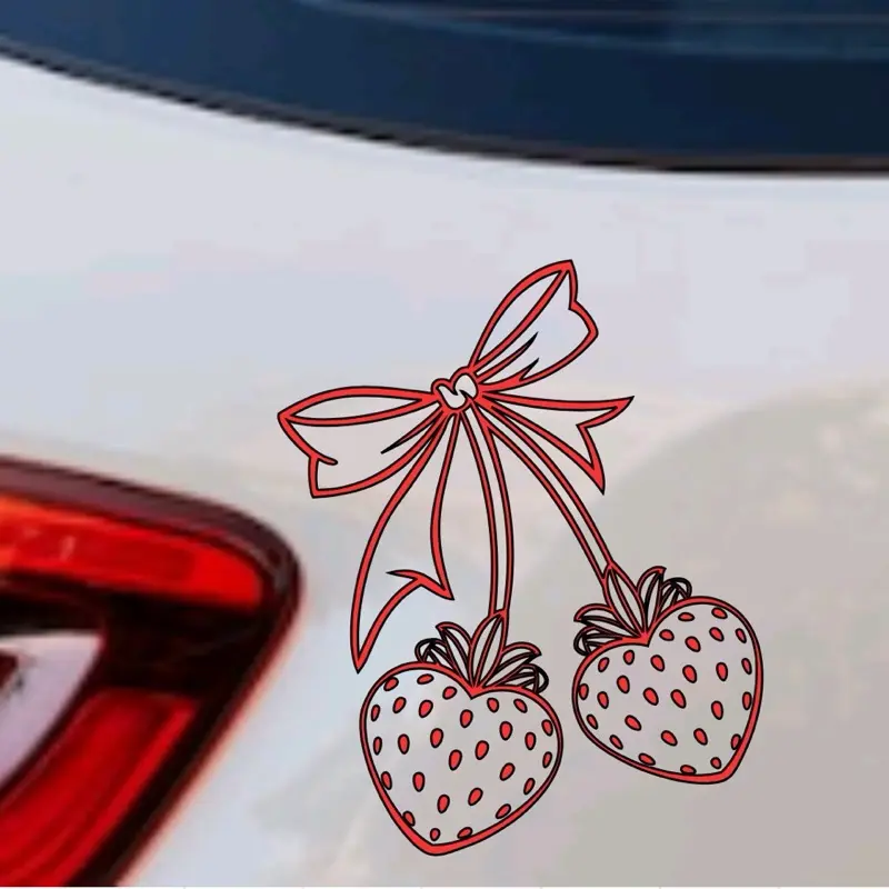 Strawberries Bow Cherry Decal/Sticker for Car Truck SUV Home Decor Cell Phone Laptop Tumbler Accessories Driving vinyl Waterproof Car Sticker Decal Vehicle Exterior Decoration, Car Decals, Universal Car Sticker