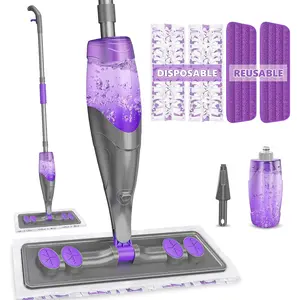 Spray Mops for Floor Cleaning - Wet Dry Mops with 2 Washable + 2 Disposable Pads for Swiffer Powermop - Refillable Bottle for Hardwood Tile Home Kitchen - Absorbs Pet Hair Dust Stains