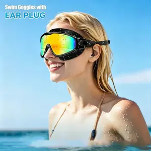 2-Pack Adult Professional Swim Glasses Anti-Fog Leakproof Soft Silicone Seal 180° Full Coverage Set with Waterproof Earplugs & Nose Clip, Premium Swimming Accessories for Ocean Snorkeling Open Water Beach Workout