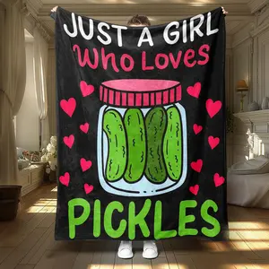 Cartoon Pickles Pattern Blanket, Slogan Print Blanket, Soft Throw Blanket, Lightweight Cozy Blanket, Air-conditioned Room Blanket, Warm Nap Blanket for Home Office Travel Camping