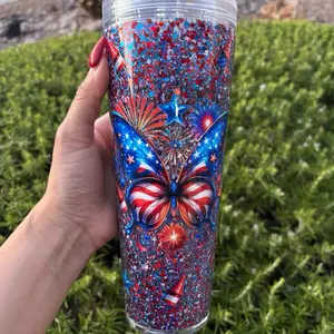 BYO 24oz Acrylic Snow-Globe Cup with Lid Customizable Glitter & Wrap Build Your Own Personalized Drinkware